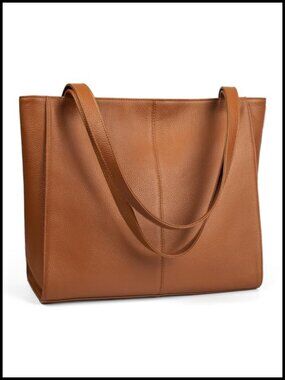 Genuine Leather Tote Bag for Women Full Grain Pebble Cow Leather 14" Laptop